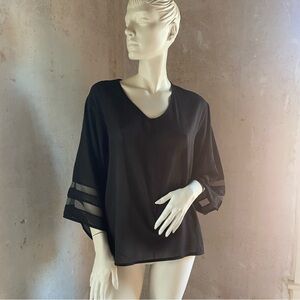 Vintage Black V-Neck Blouse with Bell Sleeves